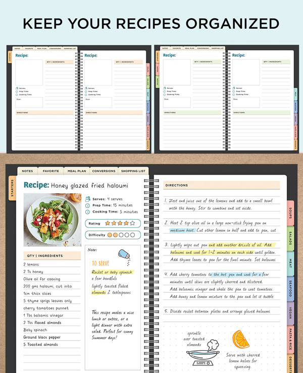 Digital Recipe Book for Goodnotes, Notability, Digital iPad Recipe Journal,  Digital Cookbook, Digital Meal Planner, Recipe Book Template 
