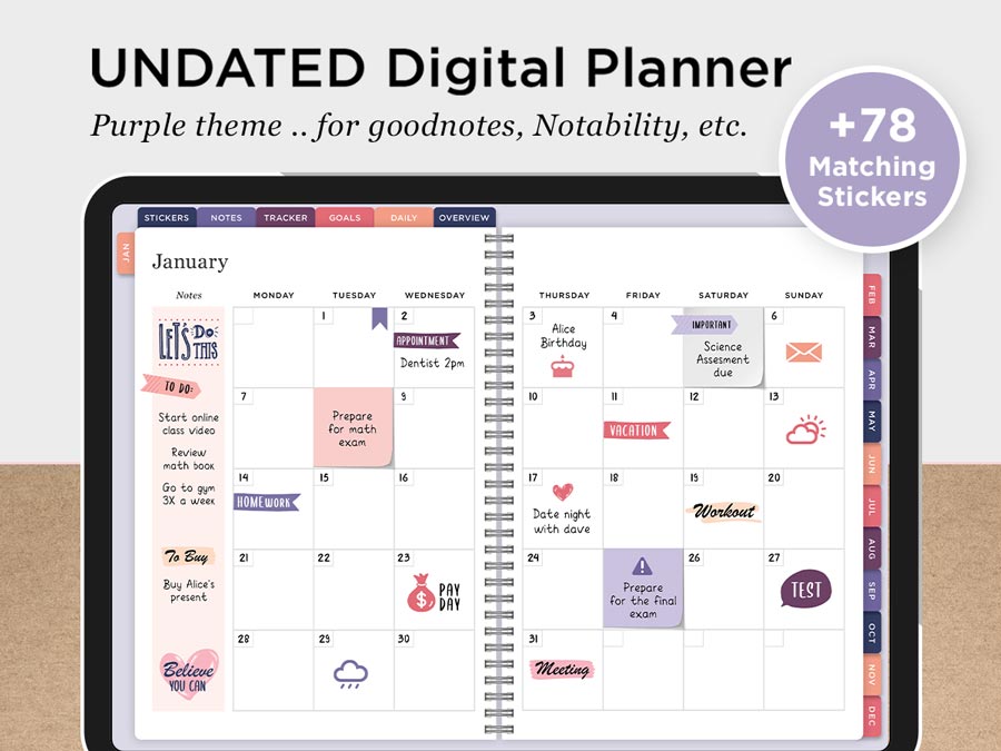 Digital Planner Undated Digital Planner Personal Planner Student Planner Light Mode Digital Planner Tabbed Digital Planner