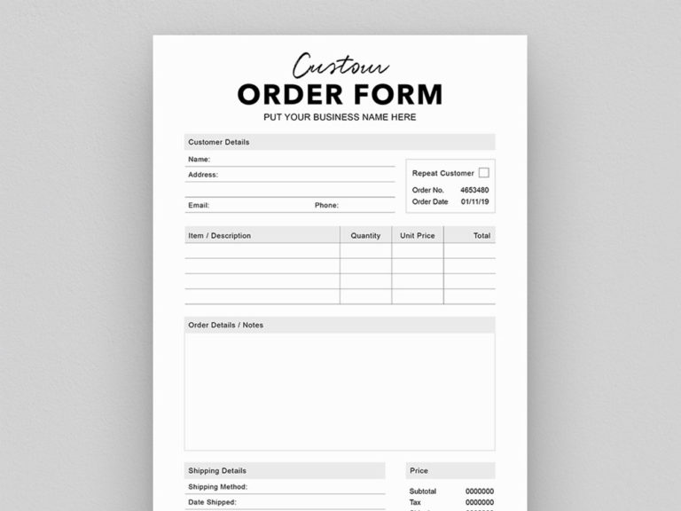 Custom Order Forms Editable DIYmini