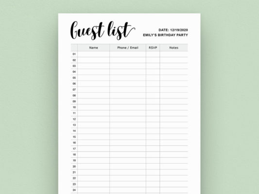 Guest List Editable DIYmini8