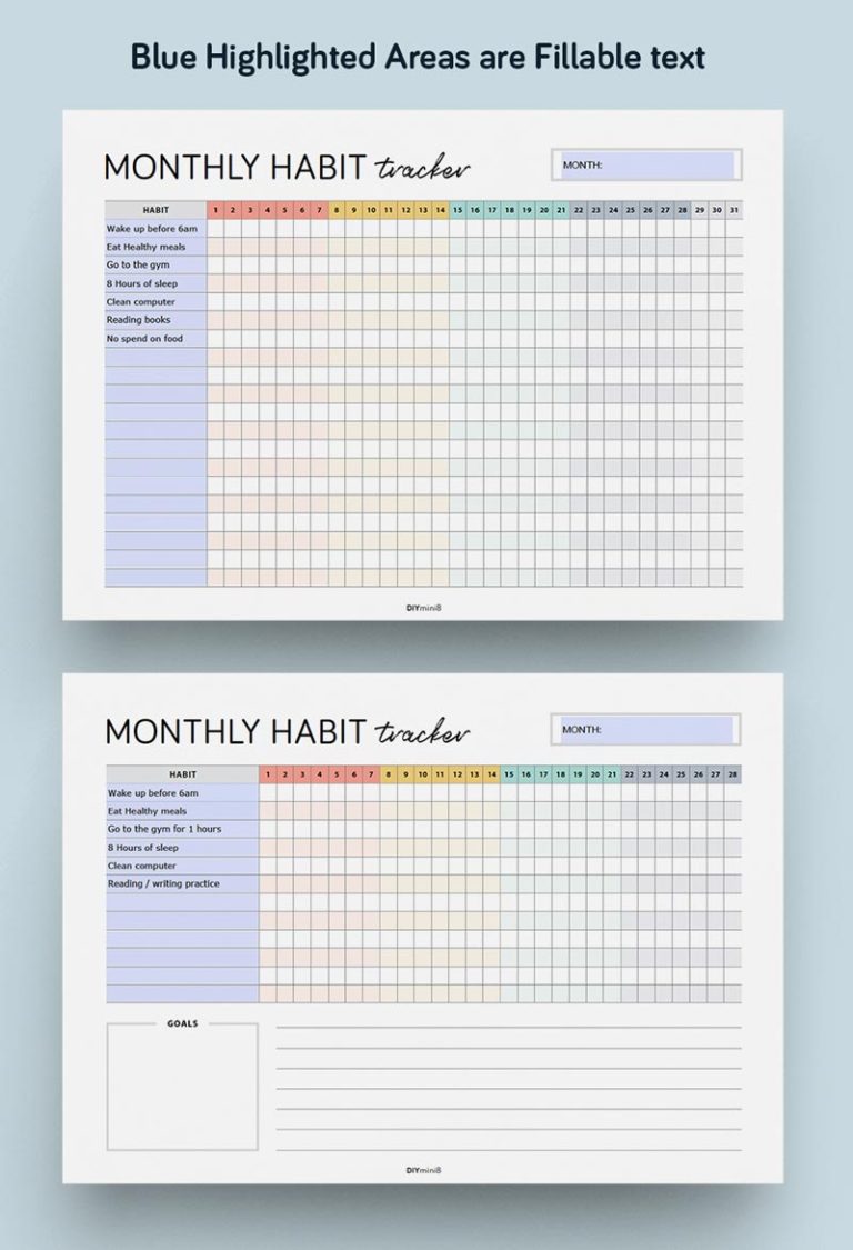 Monthly Habit Tracker - DIYmini8