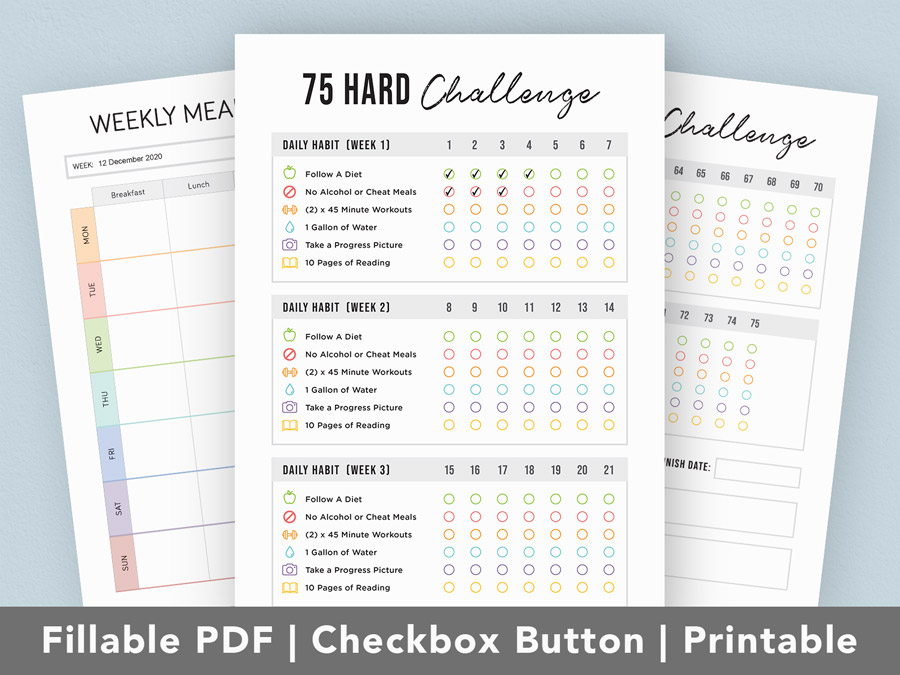 75 Hard Challenge Printable Trackers
